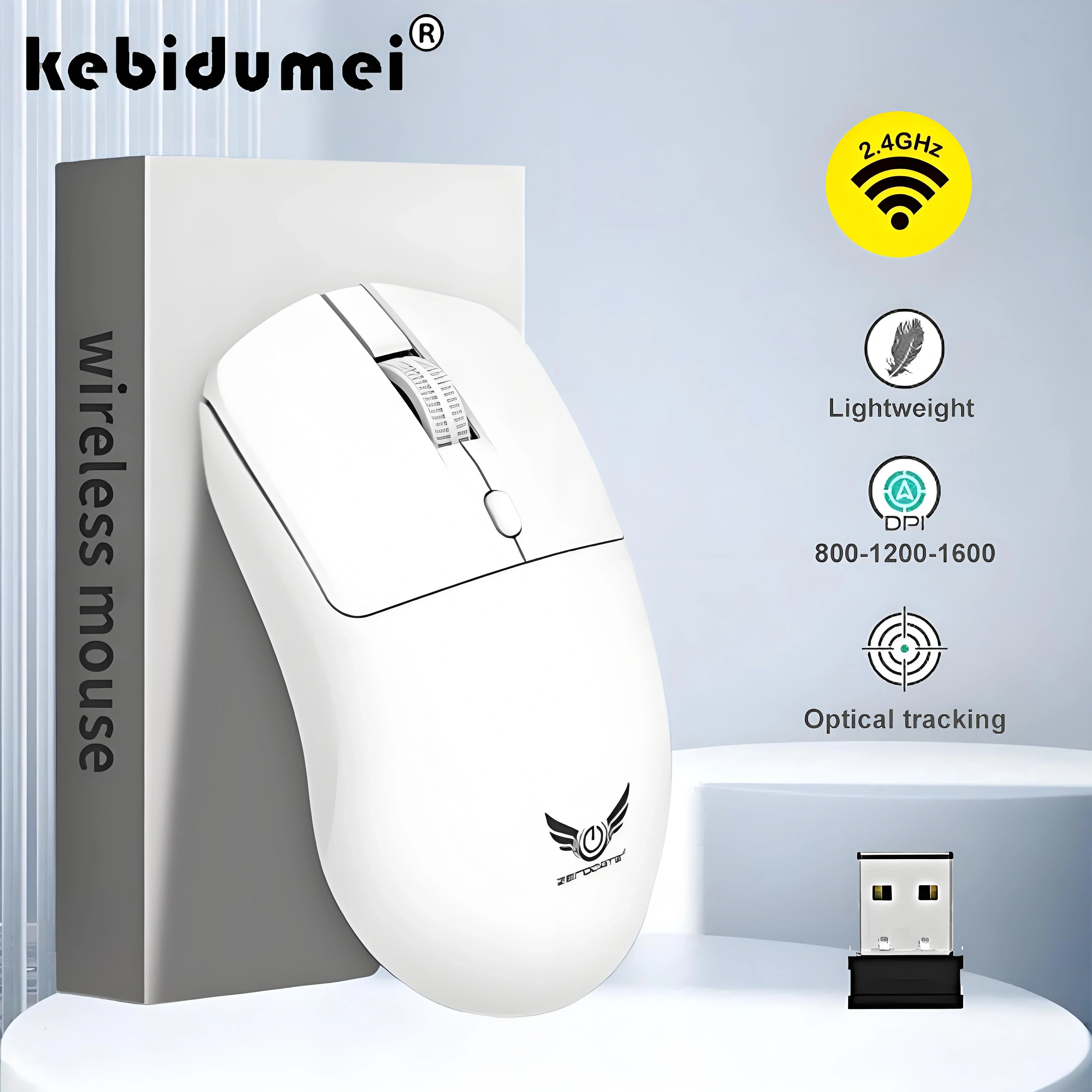 Kabellose 2,4-G-Maus, leichtes Design, 1600 DPI, verstellbar, Plug-and-Play, geräuscharme Taste, einfache Maus für Büro-Gaming Image