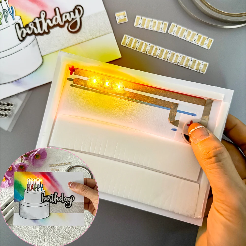 30 Stück/Packung LED-Schaltungsaufkleber, Rot, Blau, Grün, Gelb, Rosa und Aninating Rainbow Blink Light Craft Kit für die Herstellung von leuchtenden Karten Image