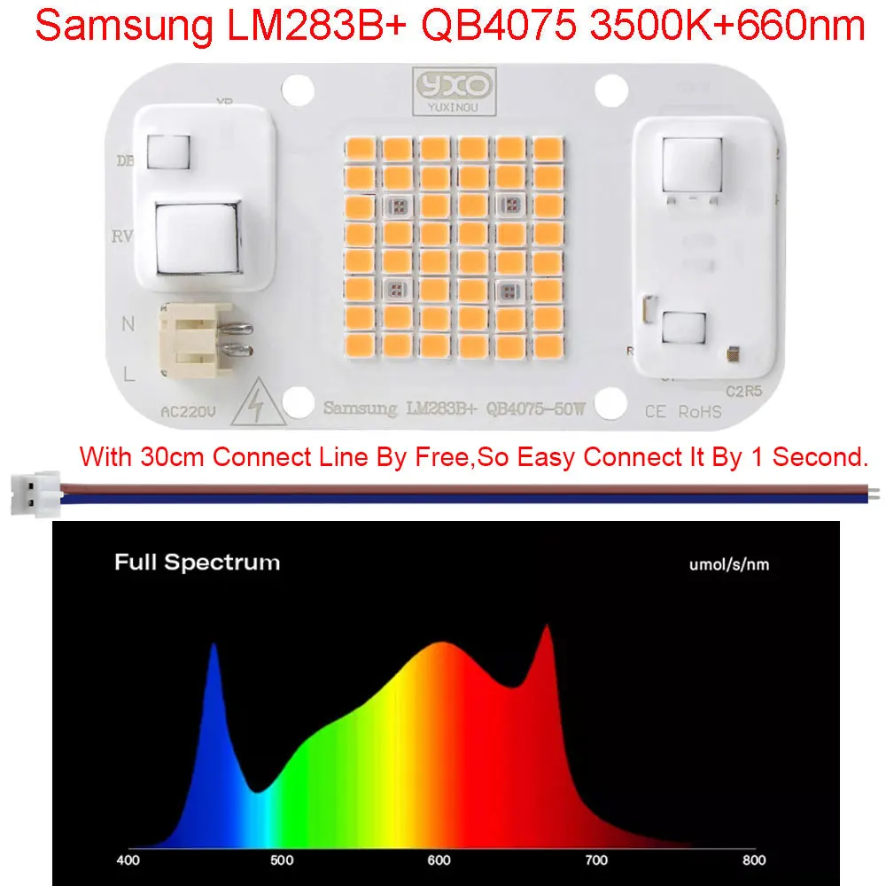 50 W treiberloses LED-COB-Pflanzenwachstumslicht, volles Spektrum, 220 V AC, Smart IC, DIY-Flutlicht mit DOB-Perlen, kein Treiberhalter erforderlich Image