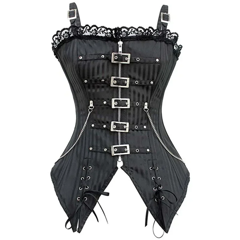 Corsetto gotico da donna Sexy e Bustier con cerniera a righe con fibbia Steampunk Overbust corsetto Top Vest Punk Rock Style Clothes