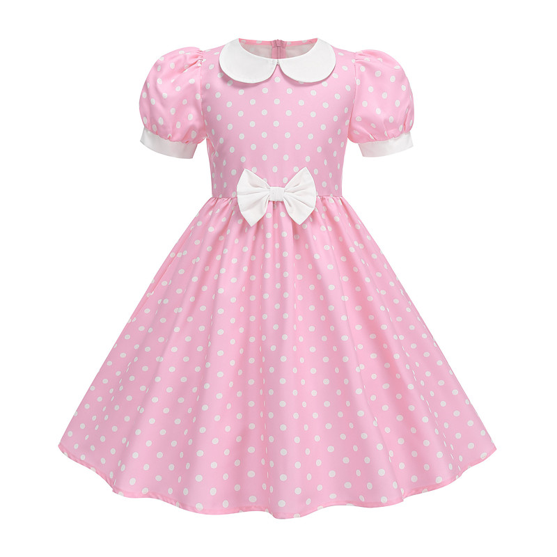 1950s Hepburn Retro Vintage Midi A-Line Dress Swing Dress Flare Dress Short Sleeves Polka Dot A-Line Fancy Dress Girls' Carnival Masquerade Vacation Dailywear Kid's Spring Summer