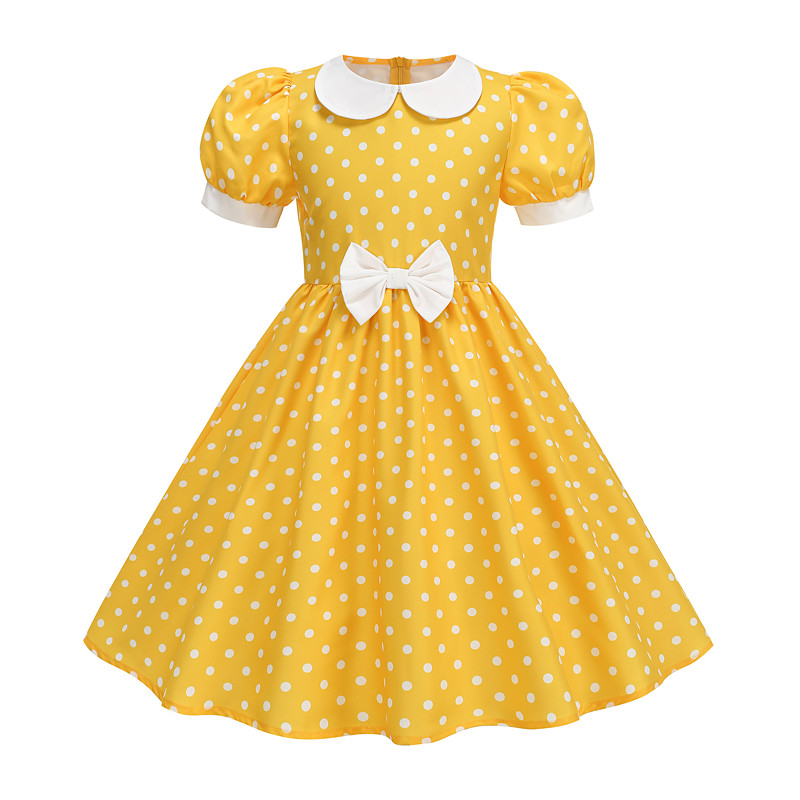 1950s Hepburn Retro Vintage Midi A-Line Dress Swing Dress Flare Dress Short Sleeves Polka Dot A-Line Fancy Dress Girls' Carnival Masquerade Vacation Dailywear Kid's Spring Summer