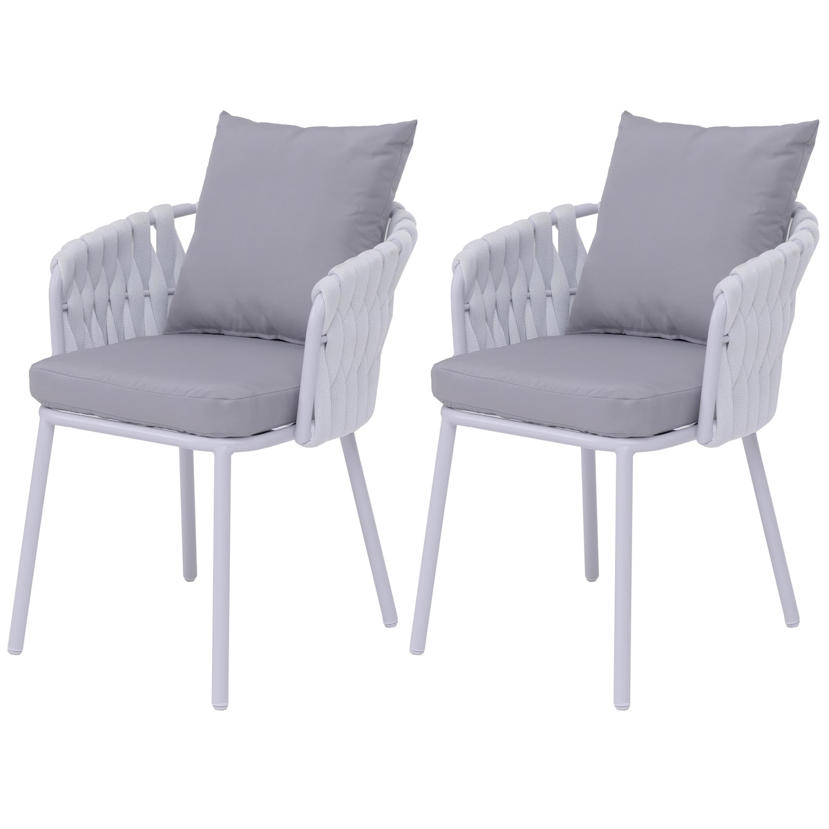Mendler 2er-Set Aluminium-Gartenstuhl HWC-P89, Gartensessel Outdoor Stuhl, Stoff/Textil (180 g/m²) Seilgeflecht Rope ~ hellgrau Image