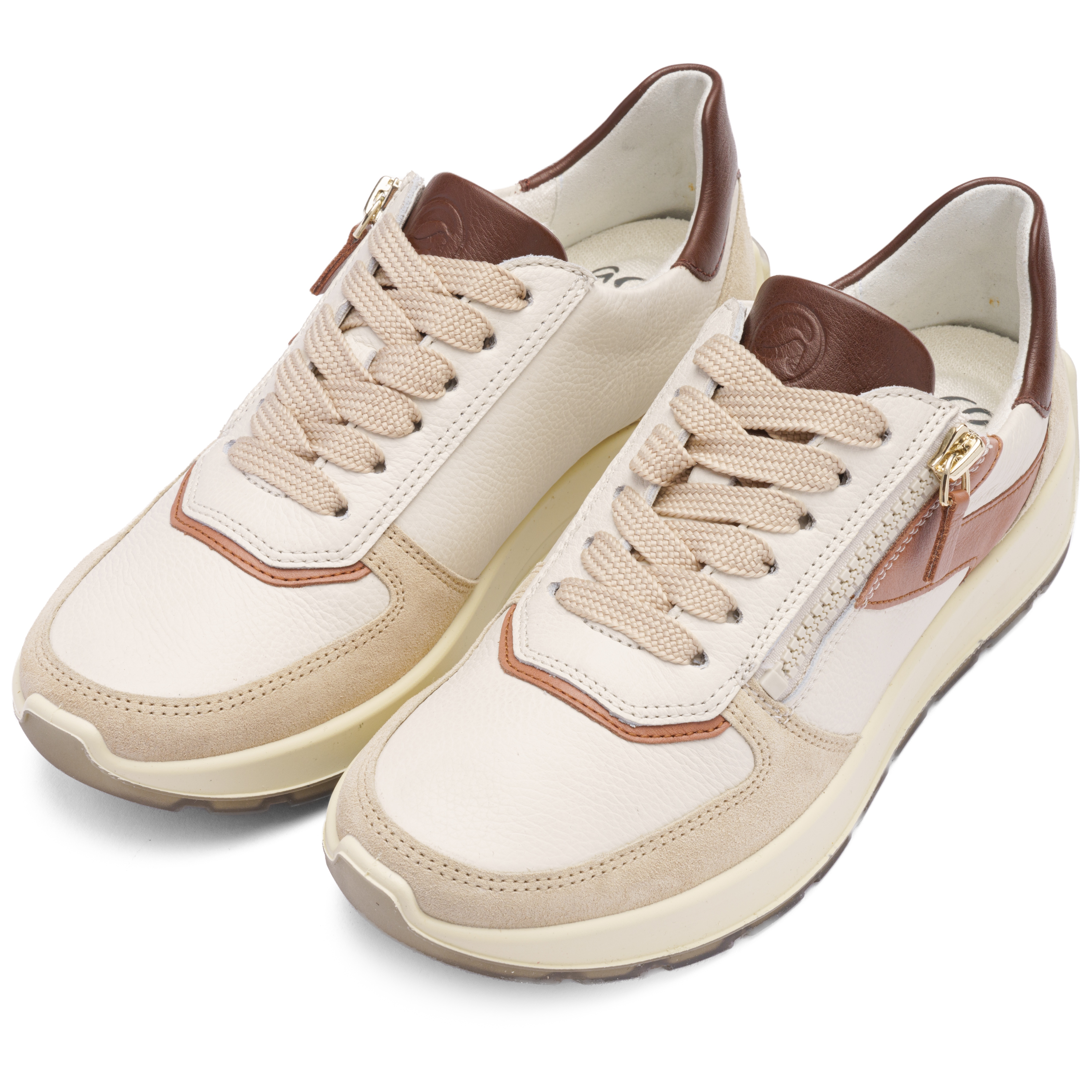 Plateausneaker ARA "NEW YORK", Damen, Gr. 6 (39), creme, sand, Glattleder, Veloursleder, kontrastfarbene Details, Schuhe Plateausneaker, Plateau, Freizeitschuh, Halbschuh, Schnürer, Kontrastbesätze, H-Weite