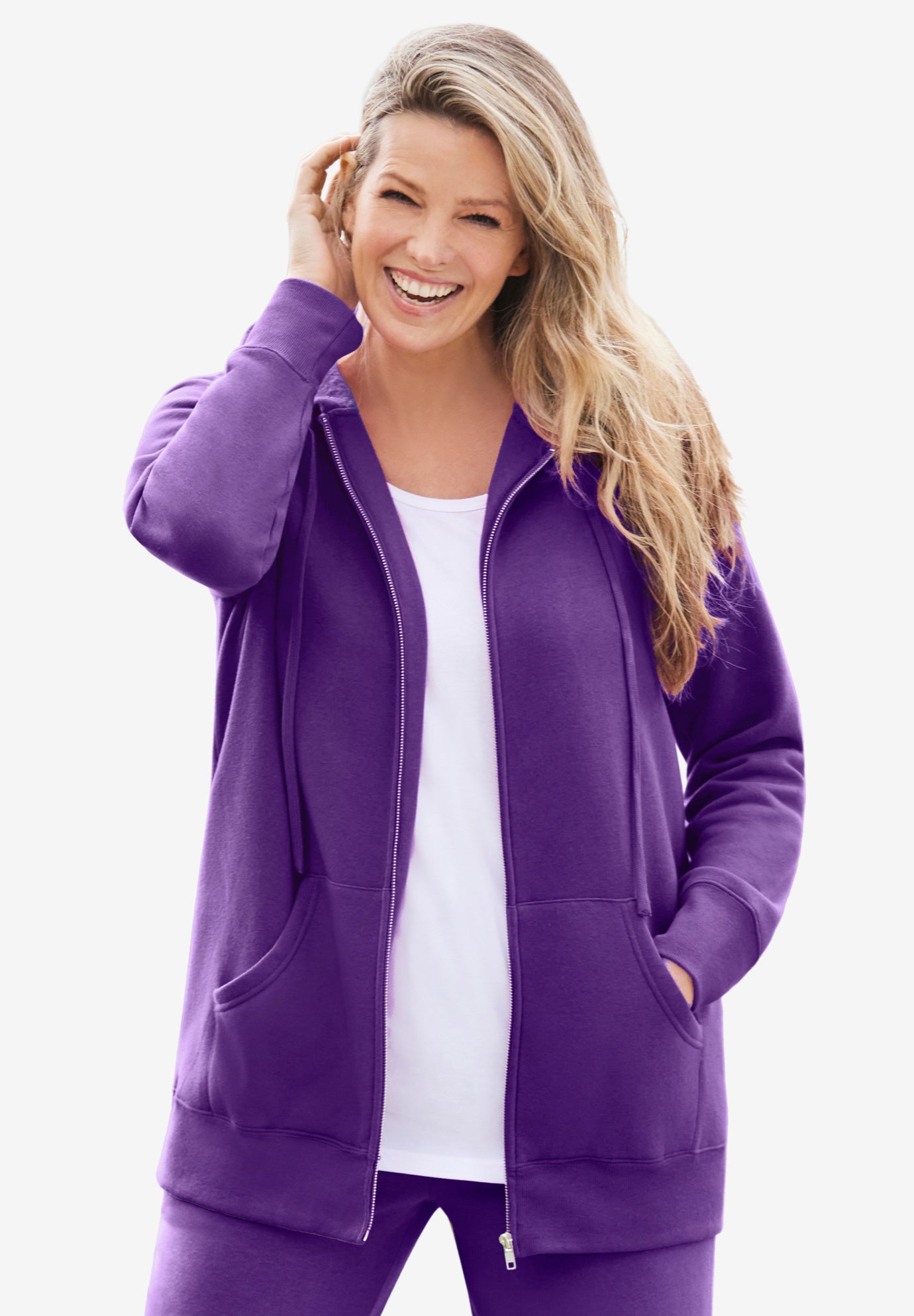 Plus Size Women's Better Fleece Zip-Front Hoodie by Woman Within in Radiant Purple (Size L)