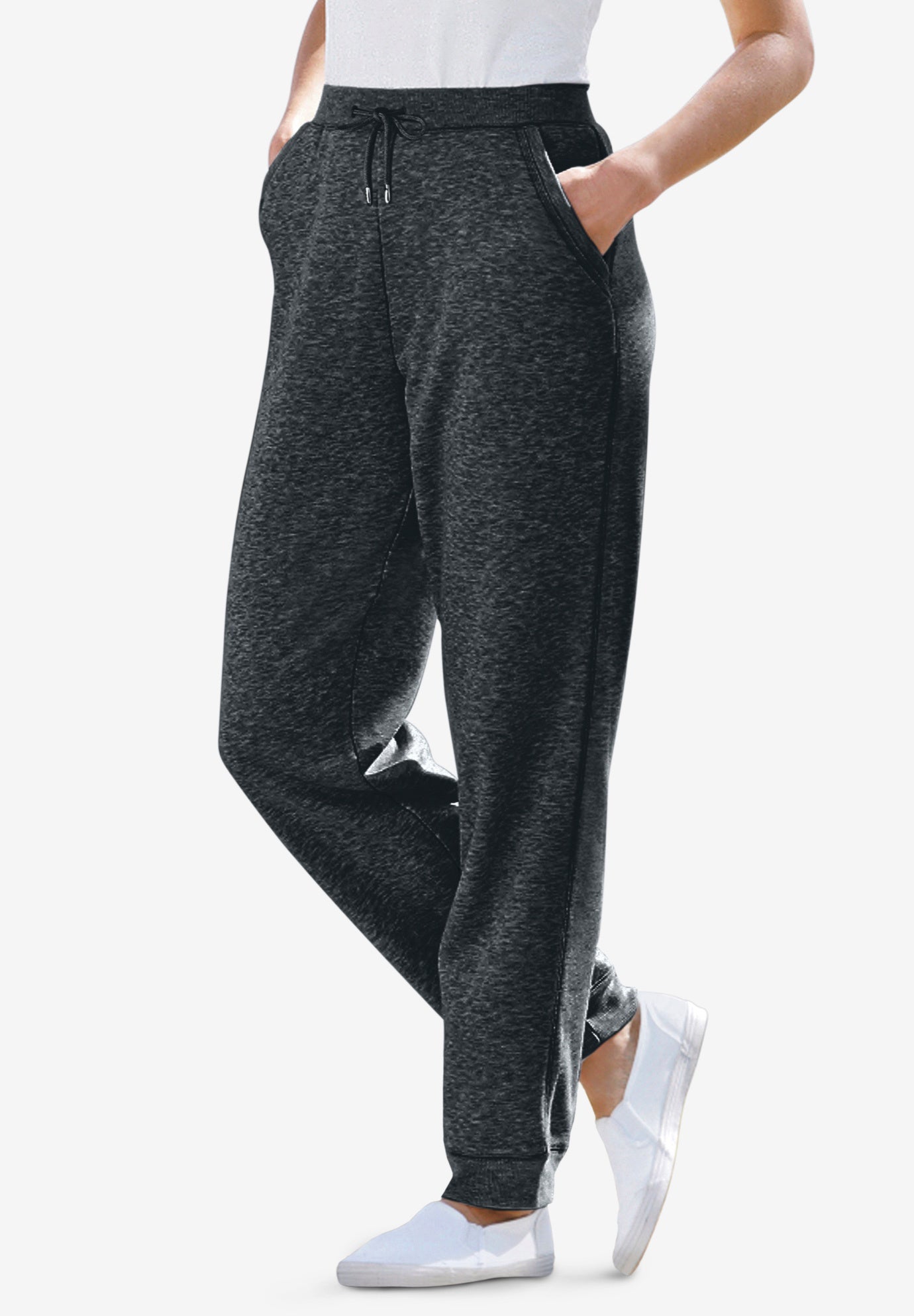 Plus Size Women's Better-Fleece Pull-On Jogger Sweatpants by Woman Within in Heather Charcoal (Size 5X)
