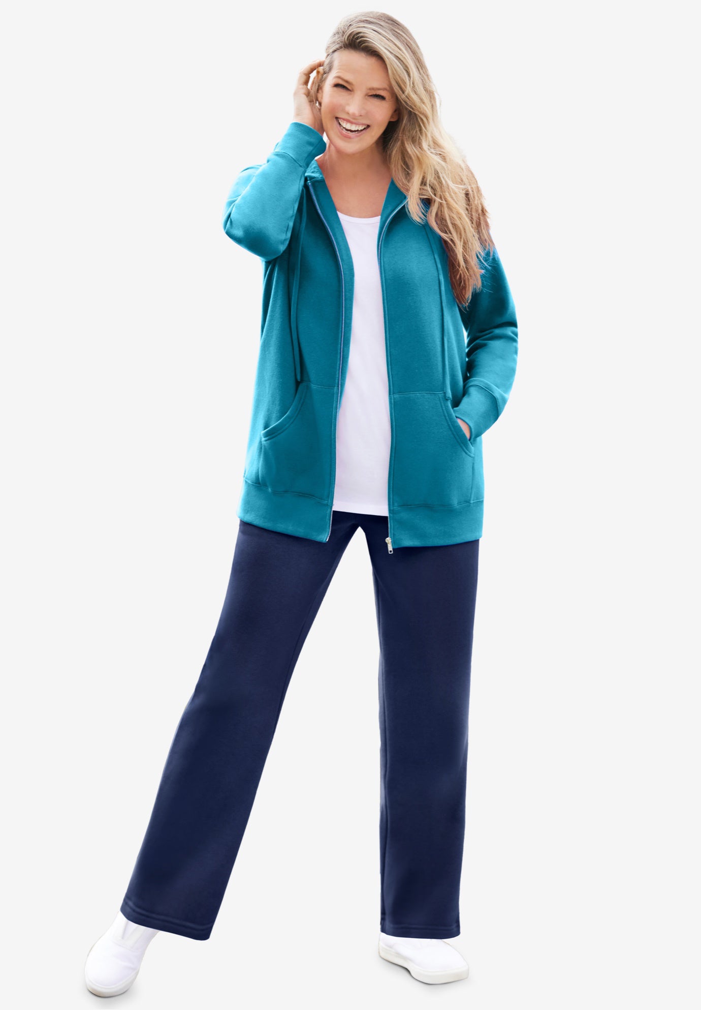 Plus Size Women's Better Fleece Zip-Front Hoodie by Woman Within in Deep Teal (Size 2X)