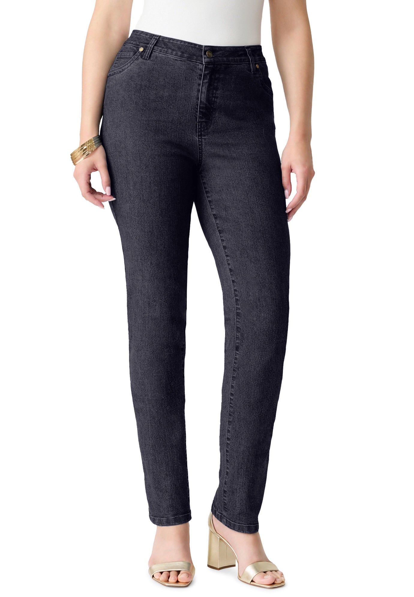 Plus Size Women's Plus Size Classic Stretch Straight Leg Jean by Denim 24/7 by Roamans in Dark Stonewash Sanded (Size 20 WP)