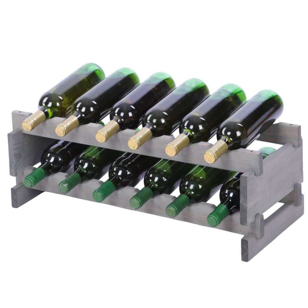 Proregal Weinregal VINOTECA FLEX PRO | HxBxT 23x65x28cm | 12 Flaschen auf 2 Ebenen | Massives Kiefernholz | Grau Image