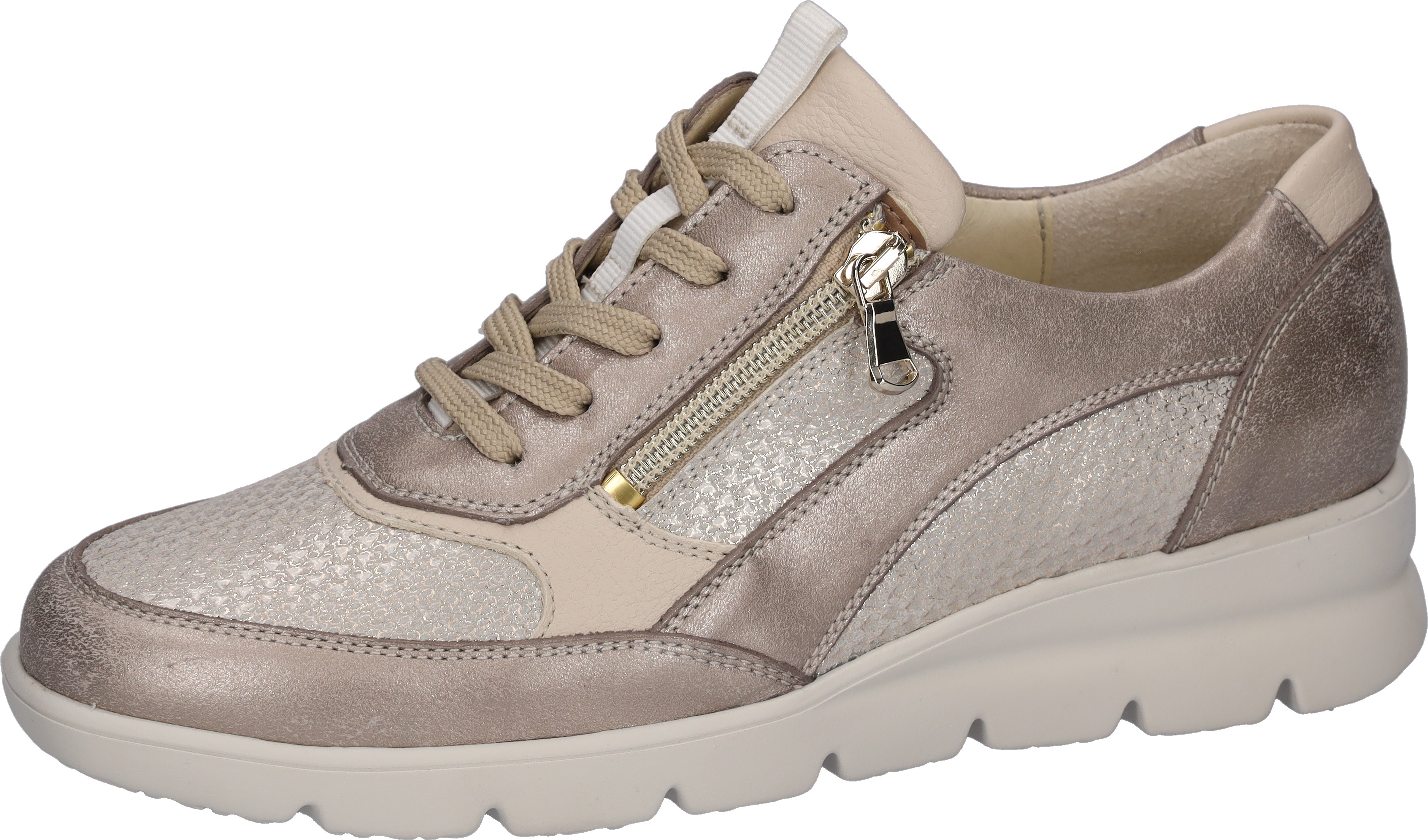 Keilsneaker WALDLÄUFER "H-BRUNI", Damen, Gr. 5,5 (38,5), platinfarben, beige, Nappaleder, Veloursleder, metallic, Schuhe, Schnürschuh, Halbschuh in Bequemweite H (= sehr weit)