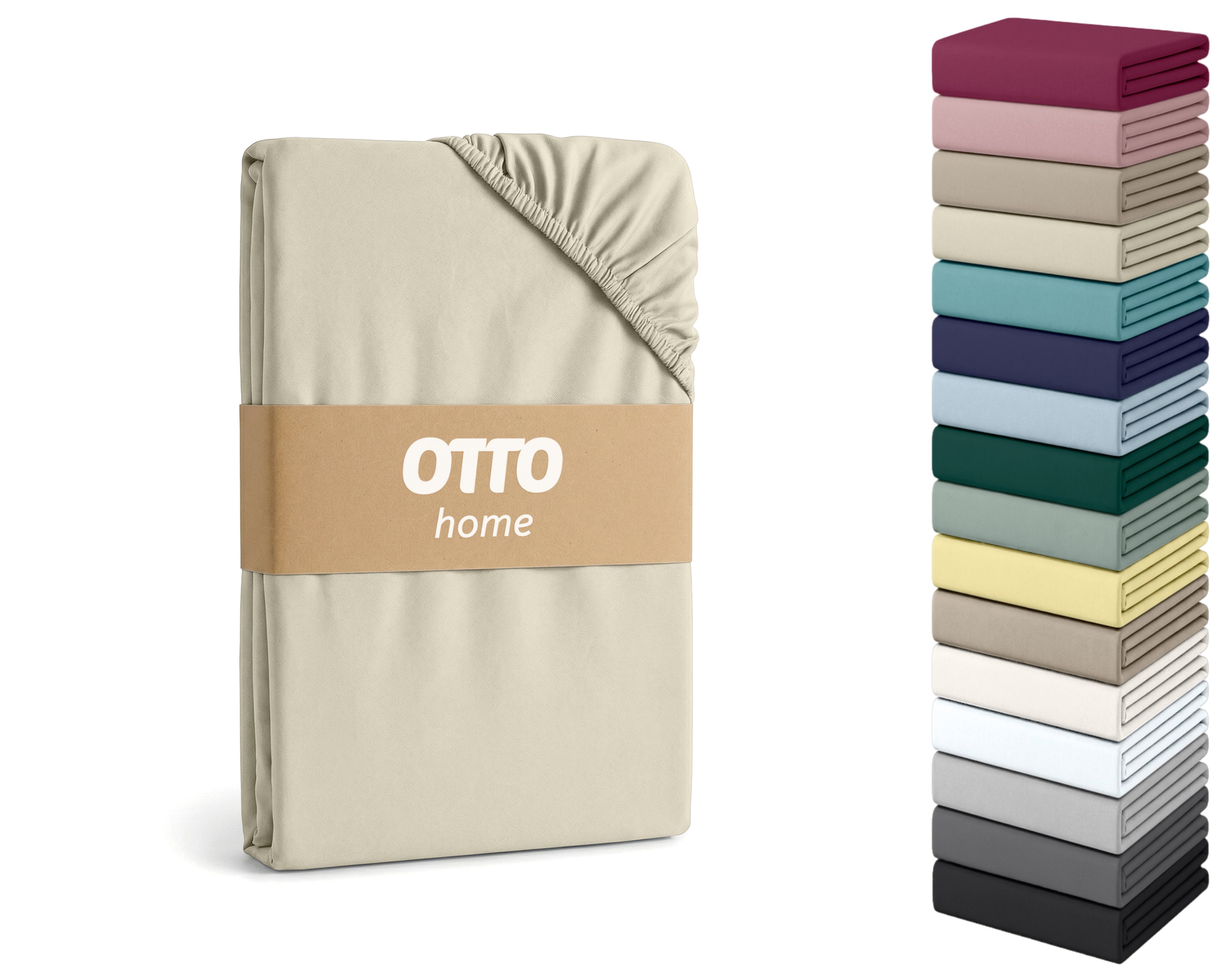 Spannbettlaken OTTO HOME "Cremona in BASIC und PREMIUM Qualität, Baumwolle mit Elasthan", hellbeige, B:200cm L:200cm, Jersey (145 g/m²), Obermaterial: 96% Baumwolle, 4% Elasthan, Bettlaken, Spannbettlaken, Jersey Bettlaken ab Größe 90x200 cm,... Image