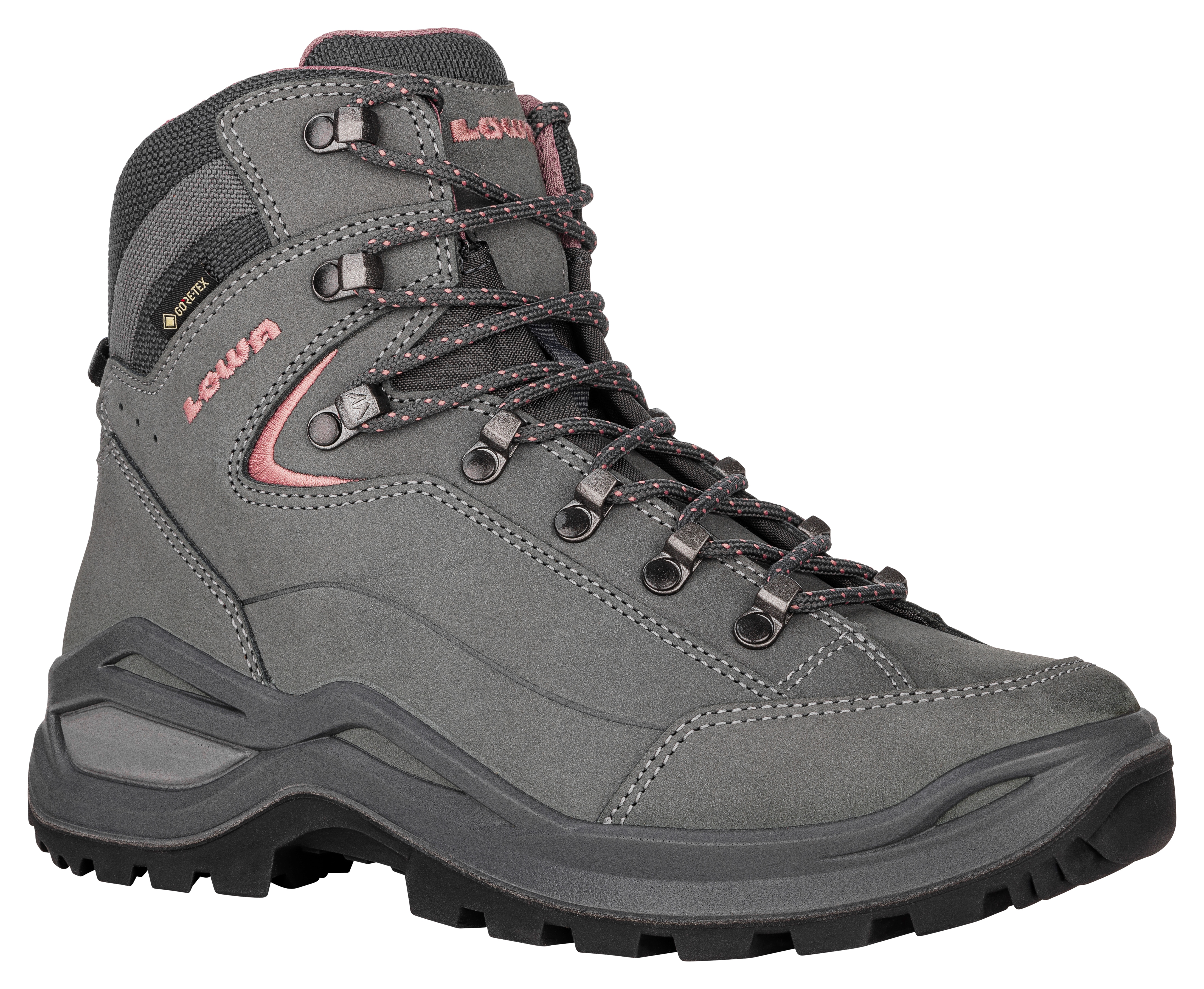 Wanderschuh LOWA "RENEGADE EVO GTX MID WS", Damen, Gr. 37,5, grau (graphit, rose), Leder, Schuhe Wanderschuh, wasserdicht, winddicht,atmungsaktiv dank GORE-TEX Membrane