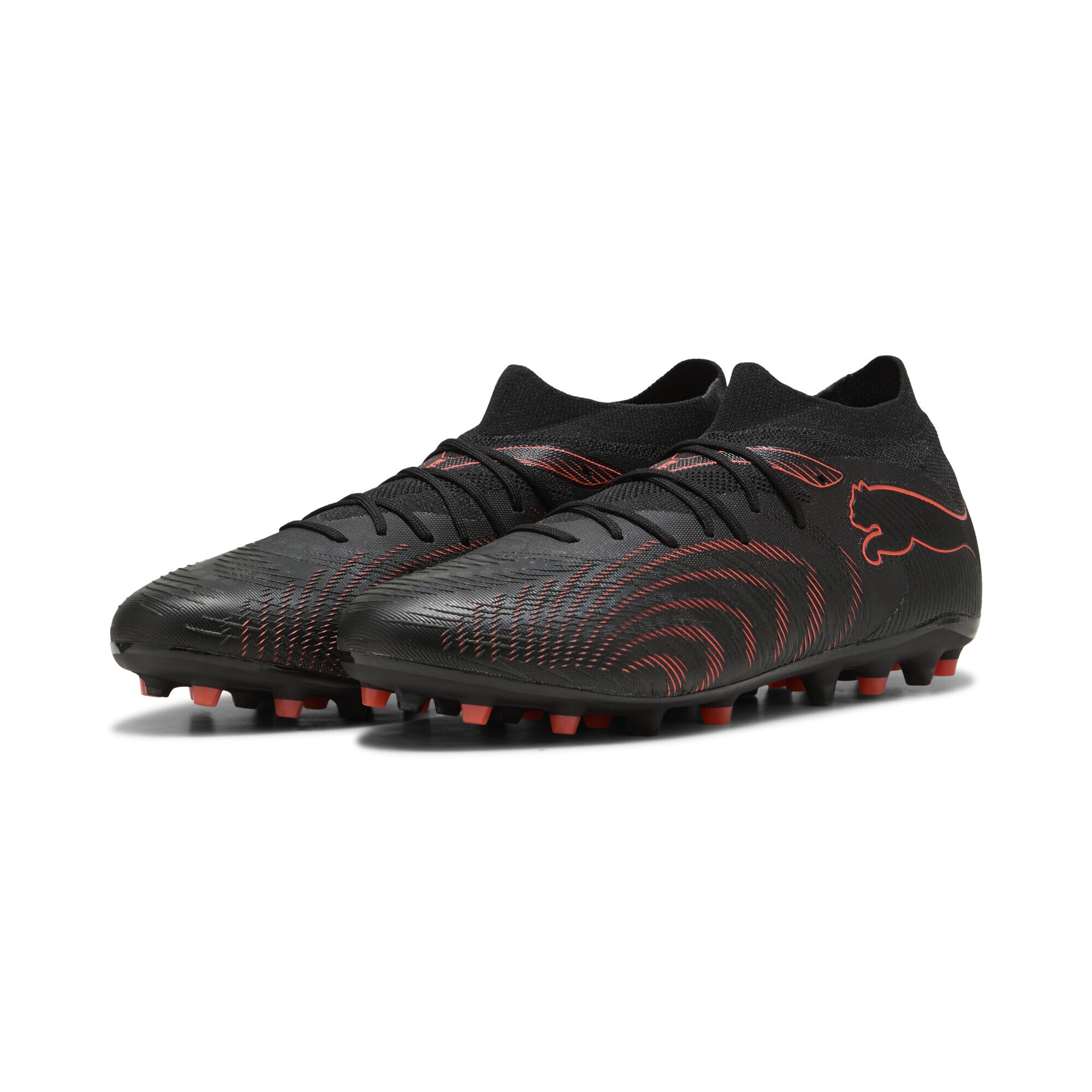 Fußballschuh PUMA "FUTURE 9 MATCH MG Fußballschuhe Erwachsene", Gr. 46, schwarz glowing rot strong gray, Obermaterial: Synthetik, Textil; Futter: Synthetik, Textil; Innensohle: Textil; Laufsohle: Synthetik, Schuhe Fußballschuh