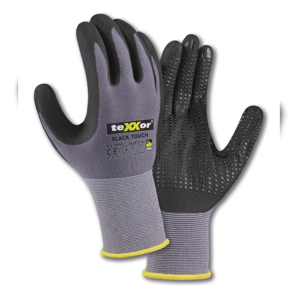 Hase Safety Gloves 3 Paar teXXor® Nylon-Strickhandschuhe, „black touch®`, Noppen, Artikel 2452 - Größe 7 (S) Image