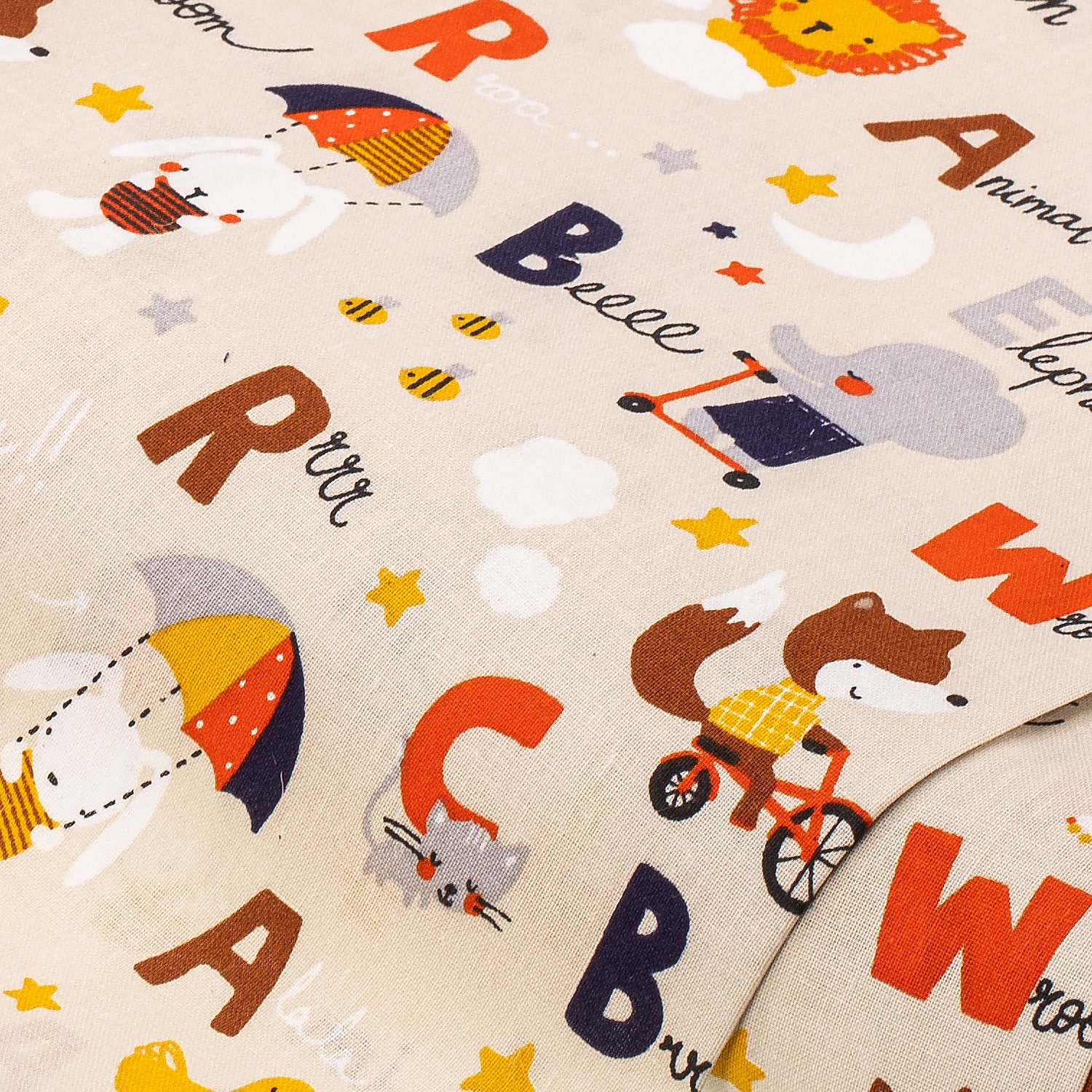 Baumwollstoff Tieralphabet, natur-color Image