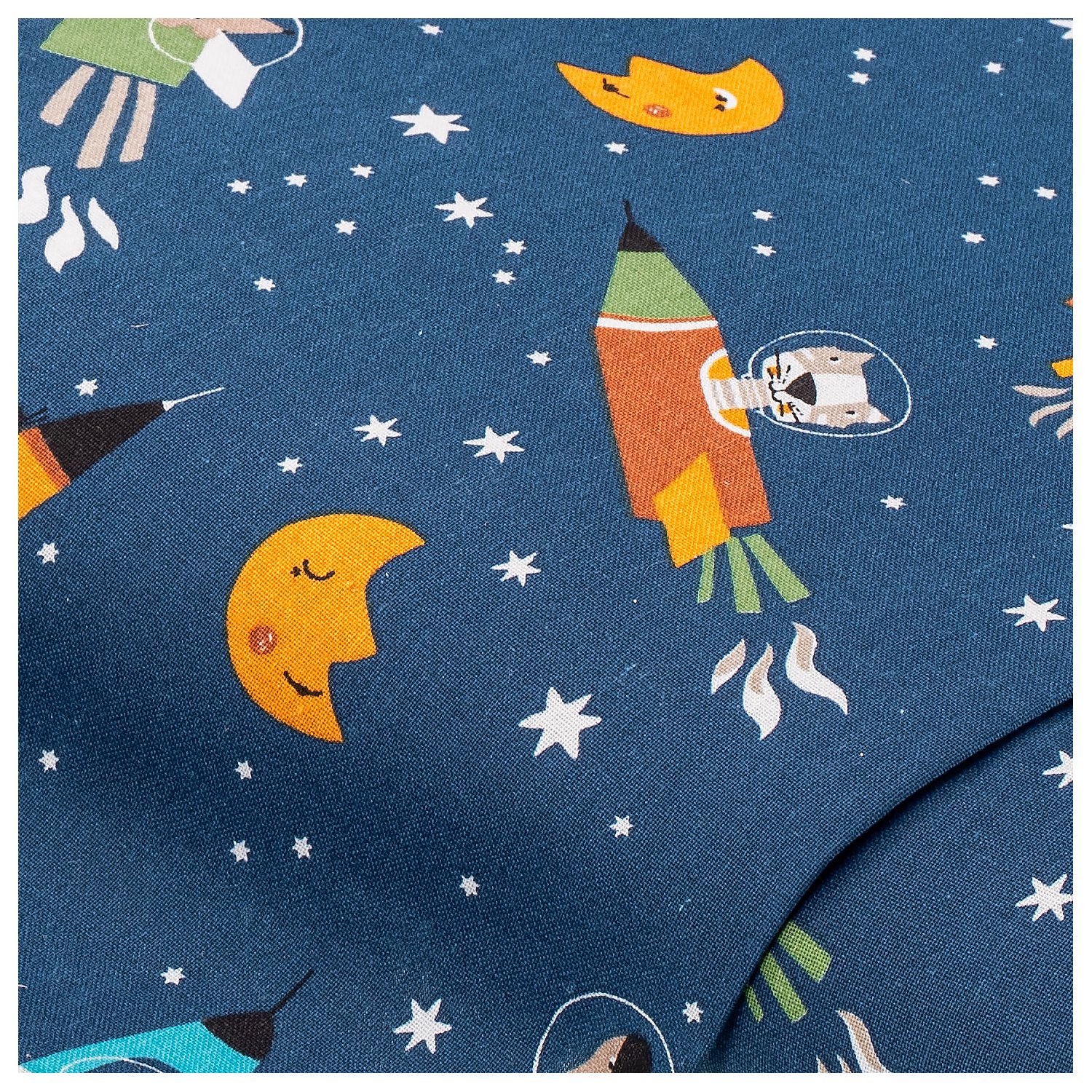 Baumwollstoff Tiere im Weltall, blau-color Image