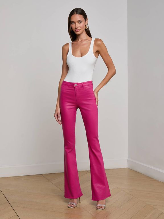 Marty Coated Flare Jean - Pink - L'Agence Jeans