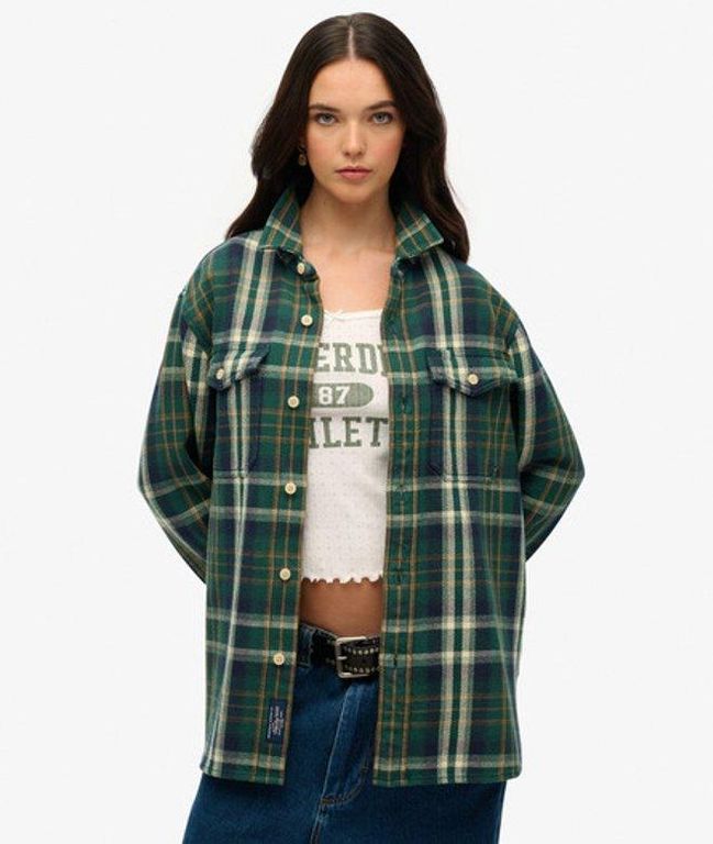 Checked The Merchant Store - Oversized Heavy Shirt - Green - Superdry Tops