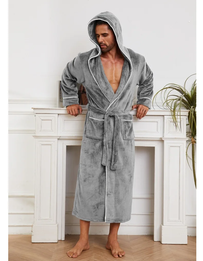 Winter-Herren-Flanell-Bademantel im amerikanischen Stil, Paar-Bademantel, Damen-Flanell-Bademantel-Pyjama, verdickte Heimkleidung aus Korallenvlies Image