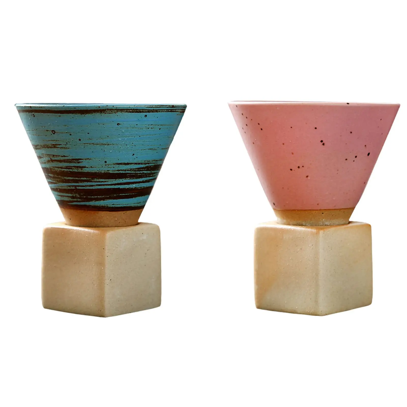 1 Packung Keramik-Kaffeetasse mit Sockel, 100 ml, kreative dreieckige Kegel-Porzellan-Tasse, Trichter, Kaffee- und Teetasse-Set, personalisierte Kaffeetasse Image