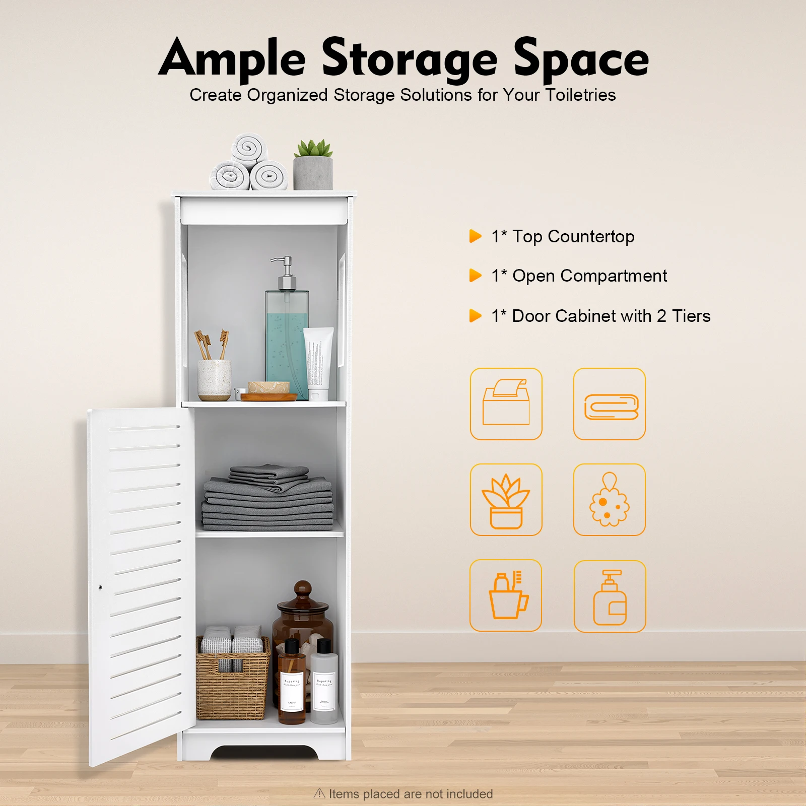 4-stufiger PVC-Badezimmer-Aufbewahrungsschrank, moderner belüfteter Organizer mit Tür für Badezimmer, Schlafzimmer, Aufbewahrungsschrank