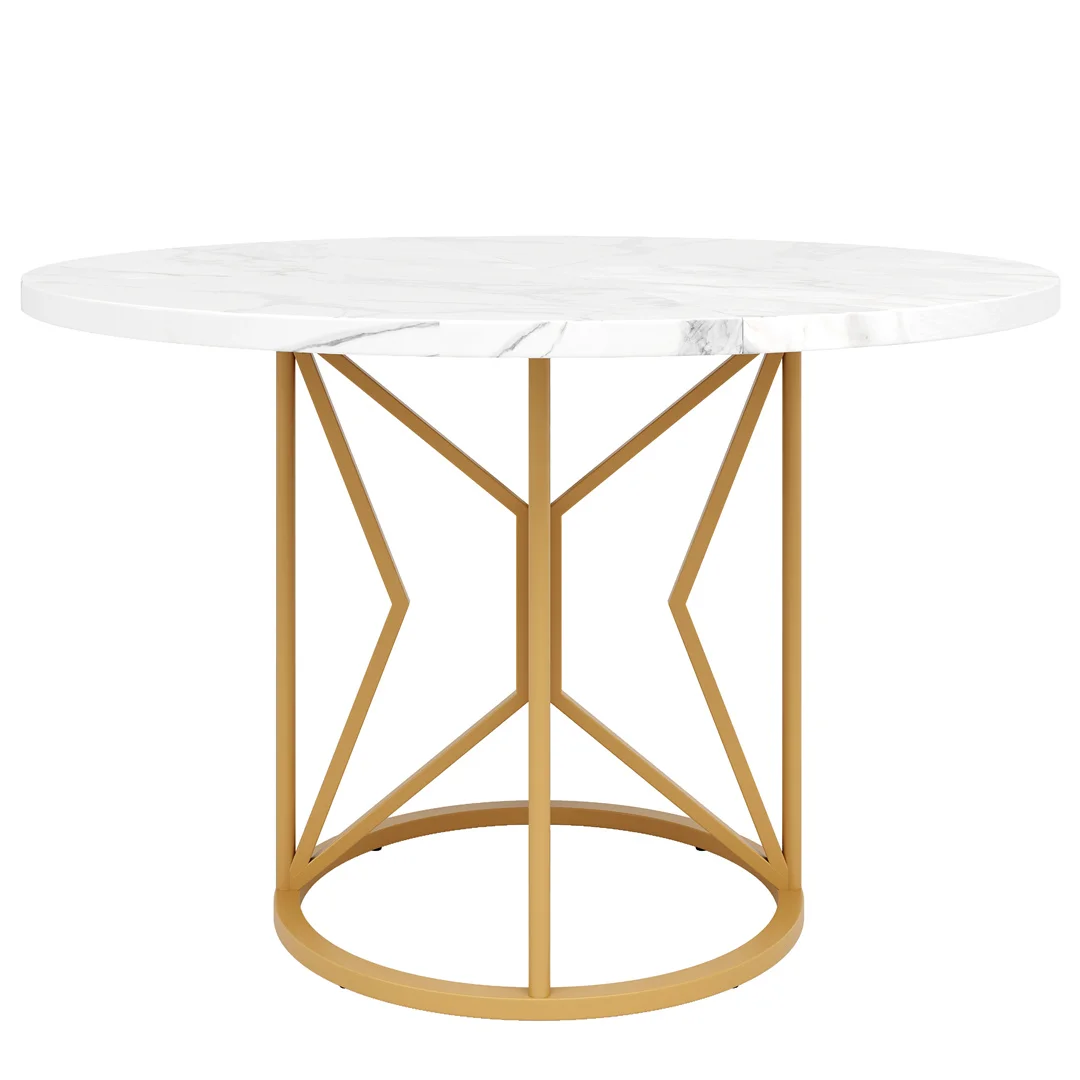 Table à manger ronde (100 × 100 × 76 cm), table de cuisine, table basse ronde pour 4-6 personnes, pieds de table en métal, pieds de table géométriques