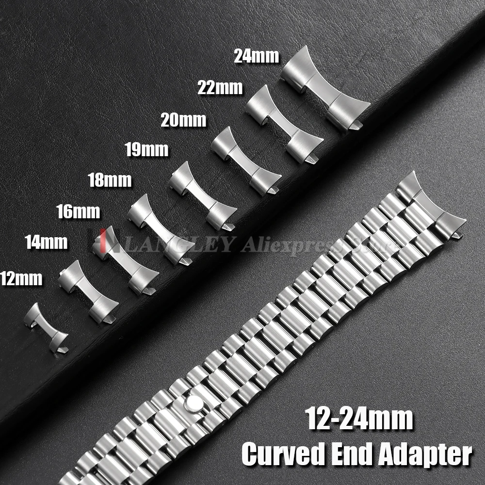 Verbindungsgurte mit gebogenem Ende, Metalladapter für Seiko für Oyster 12/14/16/18/19/20/22/24 mm, Edelstahl-Anschlüsse, Zubehör, 2 Stück Image