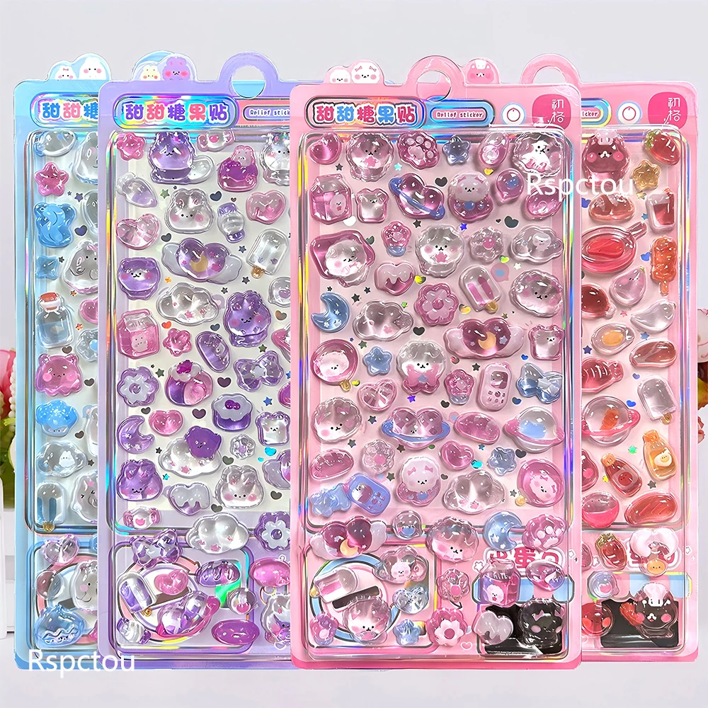 Bunte INS-Style 3D-Relief-Aufkleber Kawaii Cartoon-Dekoration Bubble-Decals Niedliche Ästhetische Kristall-Aufkleber Spielzeug Geschenke Image