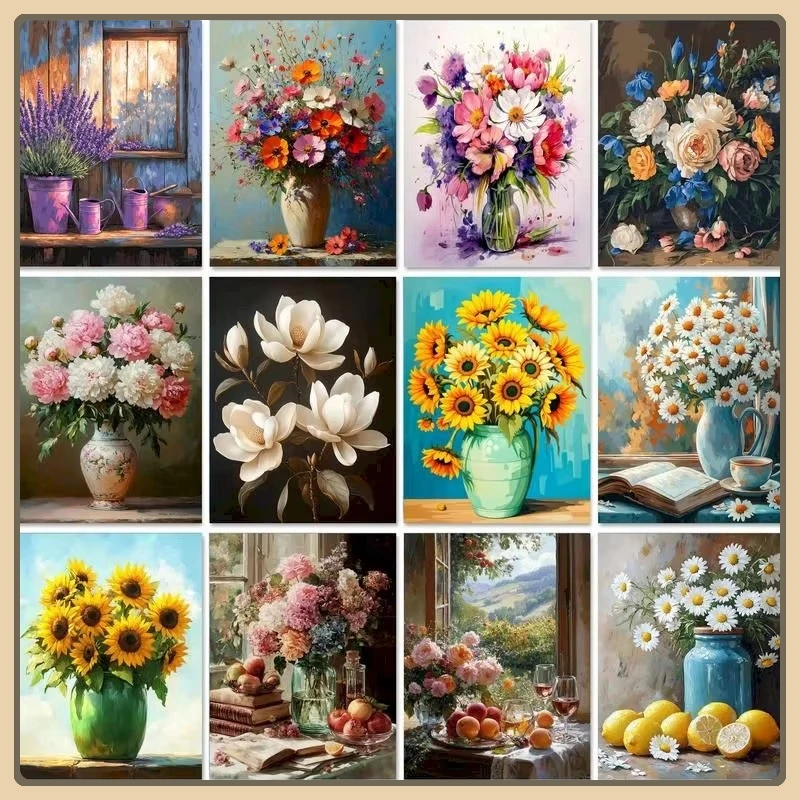 Acrylfarbe nach Zahlen, Blumen für Erwachsene, DIY-Bild nach Zahlen, Zeichnung auf Leinwand, Heimdekoration, rahmenlos Image