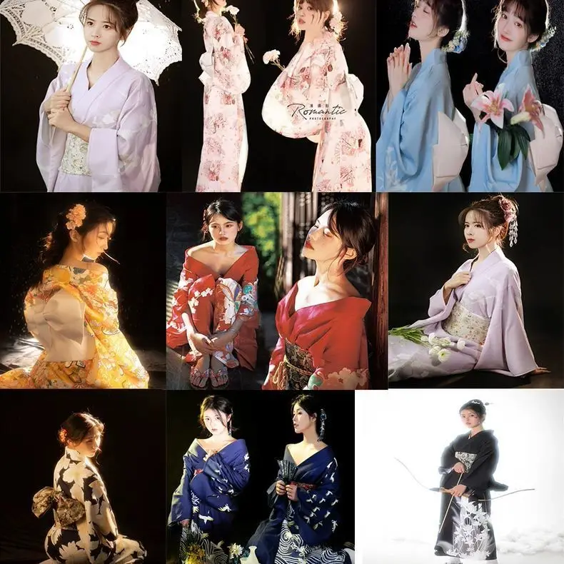 Japanischer Kimono, verbesserter Pyjama, Damen-Sommer-Satin-Nachthemd, Bademantel, Homewear, Damen-Kimono-Kleid Image