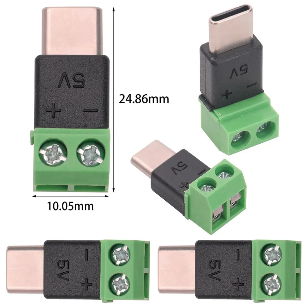 5 Stück Typ-C auf 2-Pin Adapter Ohne Löten Schnellanschluss Grüner Anschluss für Ladekabel Handy Powerbank DIY Elektronik-Verbinder Image