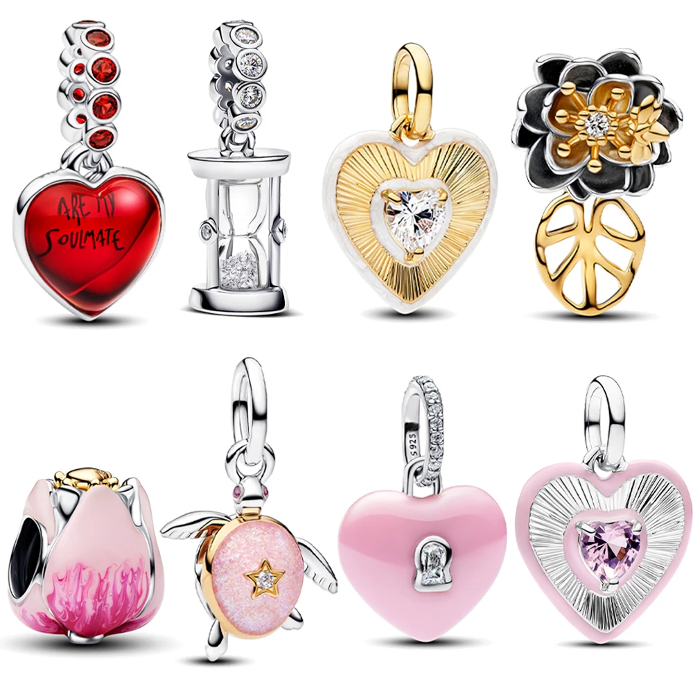 Rosa Keramik-Herz Schildkröten-Tulpen-Anhänger zum Valentinstag, passend für Original-Armbänder, DIY Damenschmuck, Neujahrsgeschenke 2026