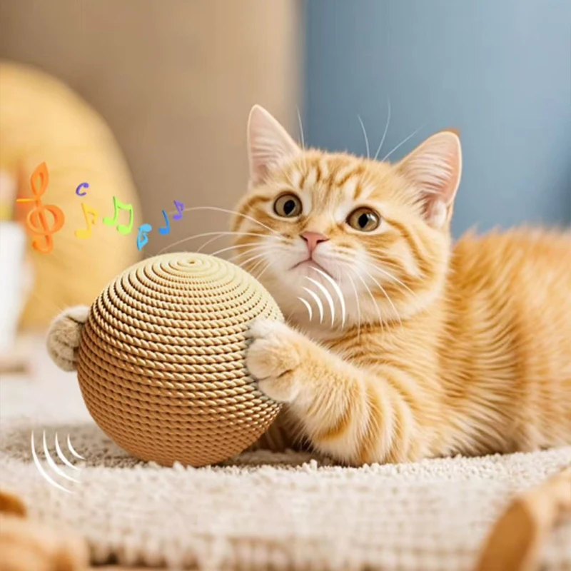 Interaktive Sisal Katze Spielzeug Katze Kratzen Ball Katze Ball Sounding Spielzeug Für Kätzchen Zähne Reinigung Anti Biss Pet Liefert Image
