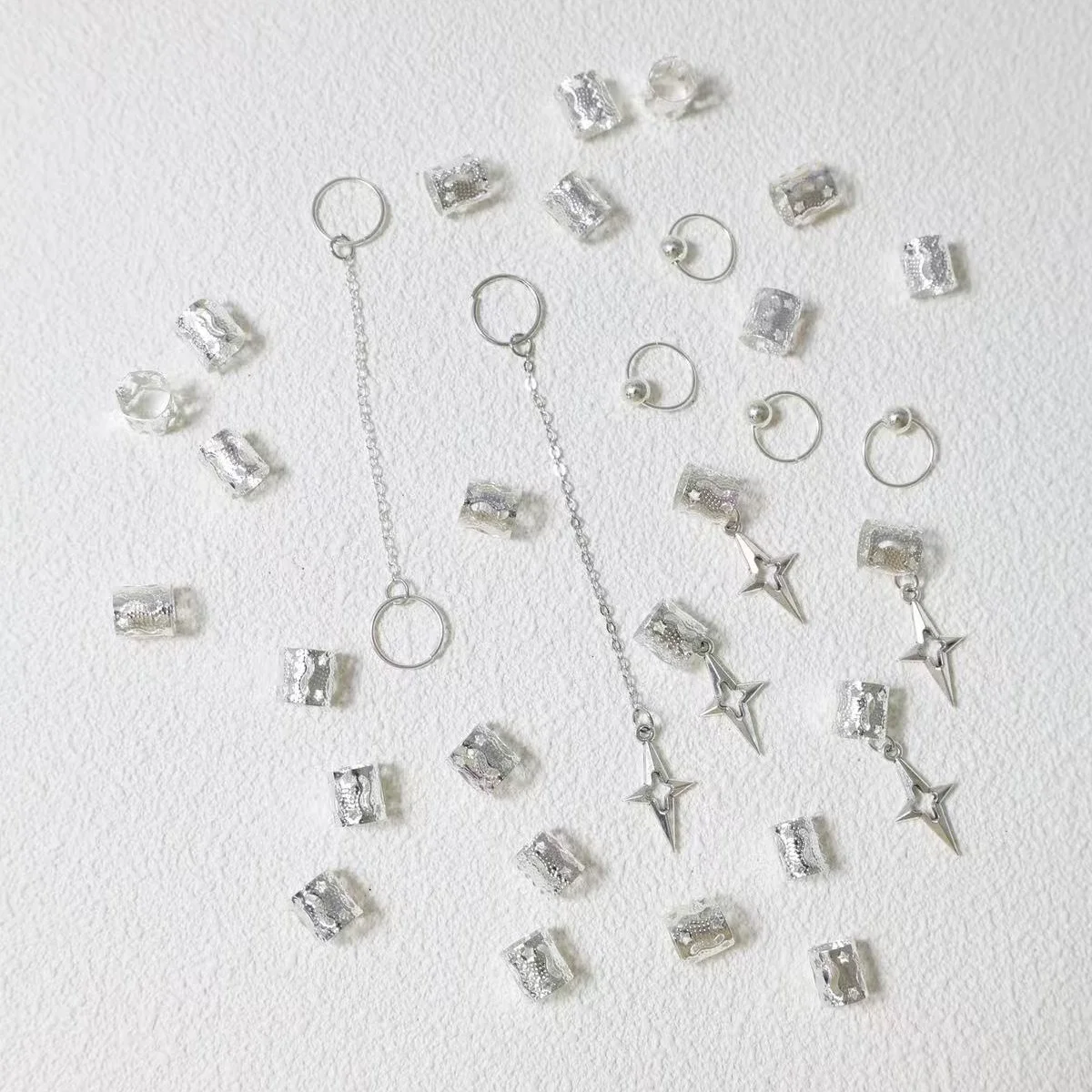 Süßes und cooles Mädchen-Haaraccessoire-Set - Sternanhänger-Kette - Unordentlicher Zopf-Haarring - Hip-Hop-Stil Haaraccessoire Image