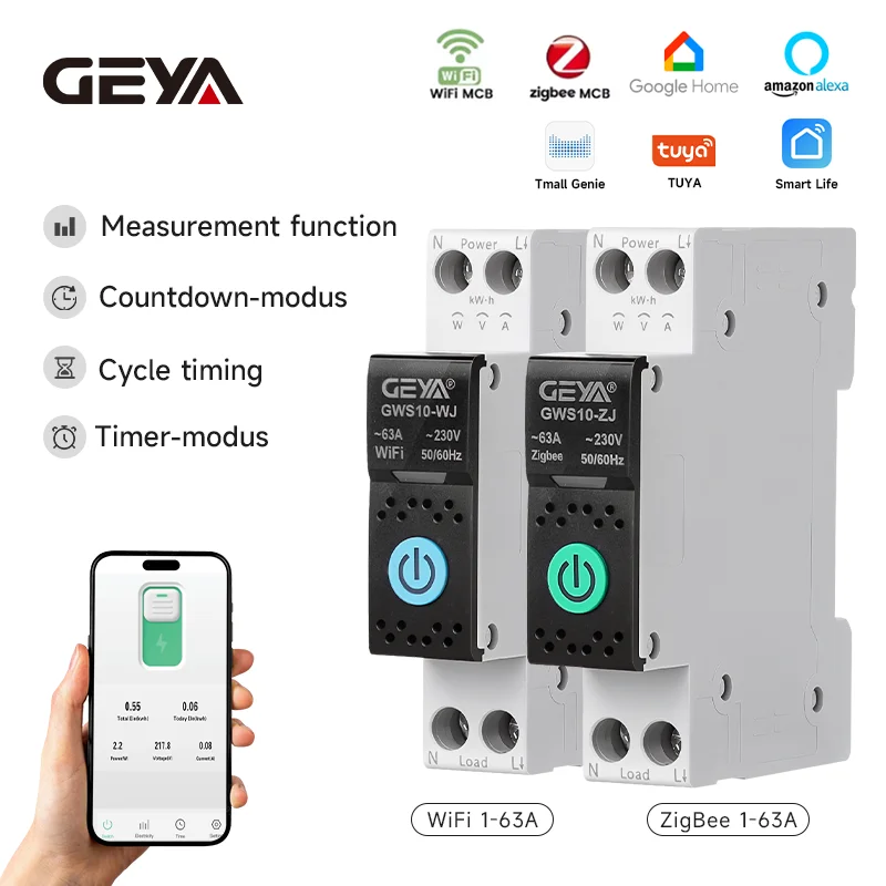 GEYA WiFi/ZigBee MCB Smart Circuit Breaker Überstromschutz Leistungsmesser Energiezonitor Timer TUYA Fernbedienungsschalter Image