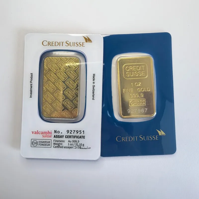 1oz Gold Bar Goldplattiertes Messing Goldbarren mit Seriennummern Münzen Sussie versiegeltes Paket nicht magnetischer Souvenirbarren Image