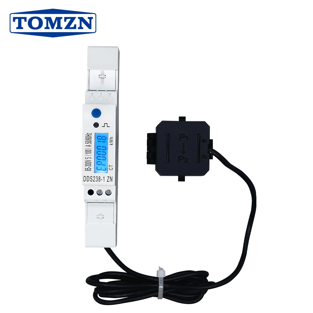 TOMZN Energiezähler CT LCD 85–300 V, max. 400 V, 100 A, 50/60 Hz, positiv, umgekehrt, aktiv, reaktive Energie, Spannung, Strom, Hz, PF-Hintergrundbeleuchtung Image