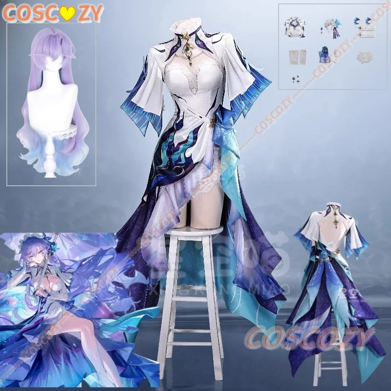 Spiel Cantarella Cosplay Kostüm Wuthering Waves Die Fisalia Familie Kopf einer Familie Lila Kleid Perücke Frau Sexy Karneval Anzüge