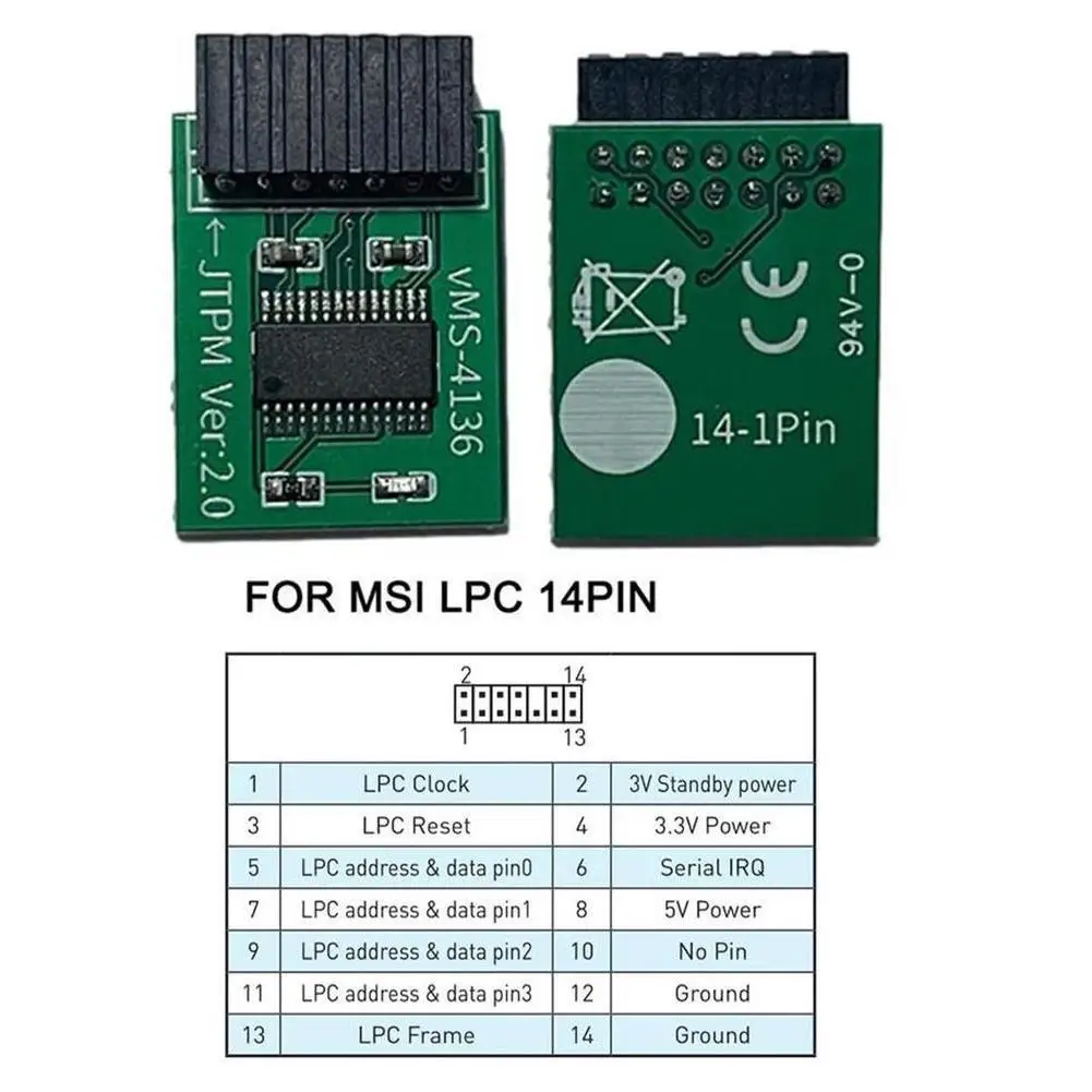 14-poliges LPC-MSI-Schnittstellen-TPM2.0-Sicherheitsmodul unterstützt Motherboards der Multi-Marke 12 14 18 20-1-polige Stifte Image