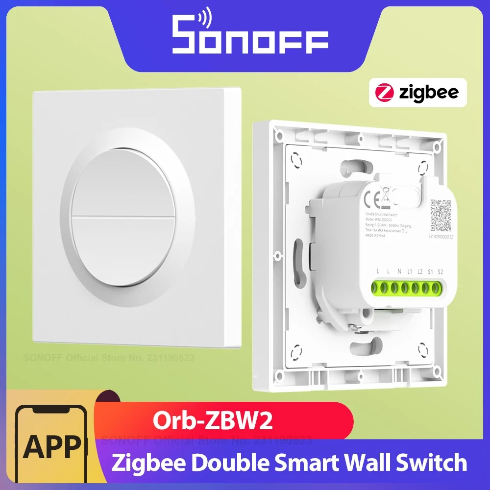 SONOFF Orb-ZBW2 Zigbee 2-Gang Smart Wandschalter MINI-ZB2GS-E 2-Kanal 16A Gesamtlast Zigbee Router Signalverstärker Trennrelais Image