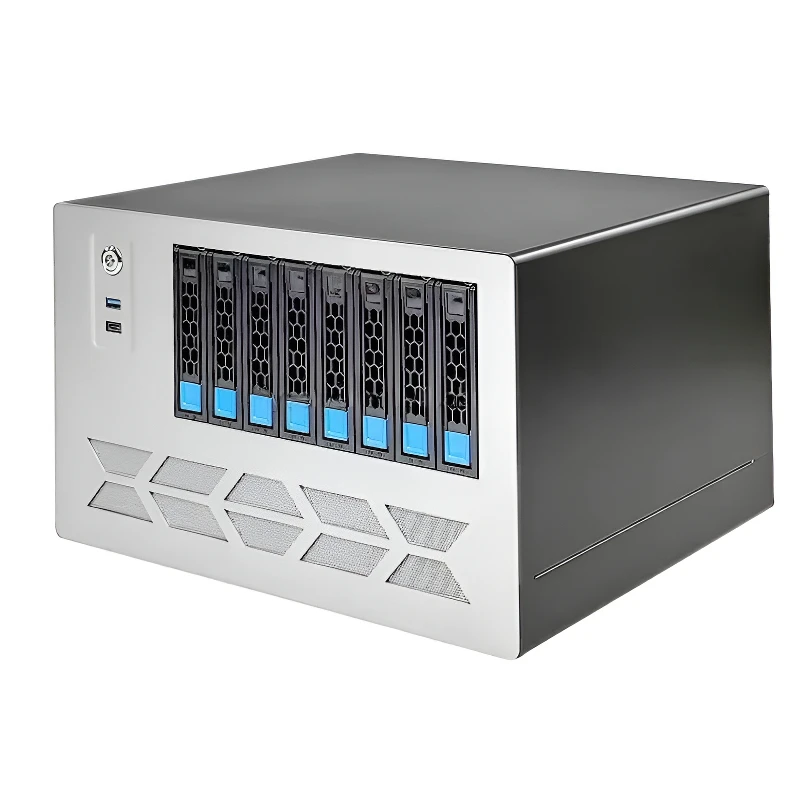 8Bay MATX NAS-Servergehäuse Mid Tower mit Typ-C-Schnittstelle Flex 1U-Netzteil USB3.0 Typ-C-Schnittstelle Vorderanschluss und Lüfter Image