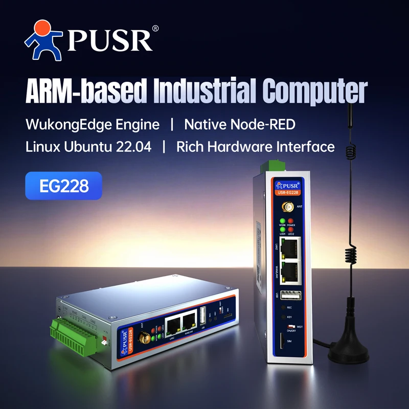 PUSR ARM Industrie-Computer RK3506J Ubuntu 22.04 DDR3 512MB Modbus PLC DLT645 MQTT 2CANFD 4G/WiFi DIN-Schienen-Linux-Mini-PC EG228 Image