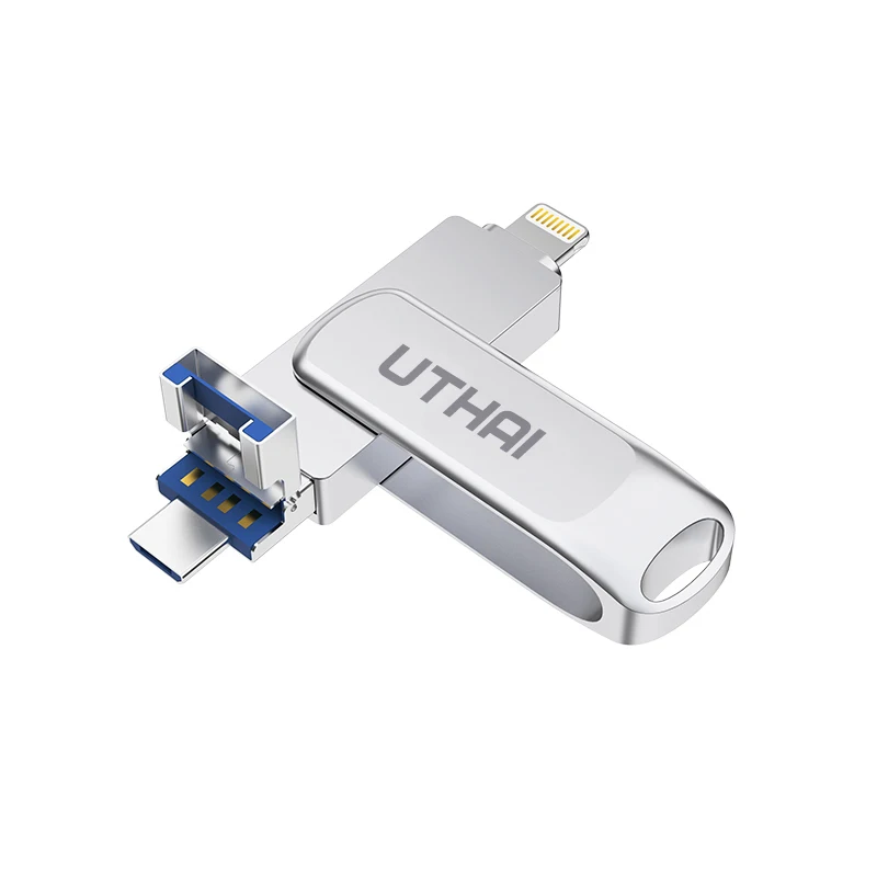 UTHAI T80 3-in-1-USB-Flash-Laufwerk, Metall-Stick-Taste – Lightning/Micro/USB 3.0 High Speed – 64 GB/128 GB Typ C Image