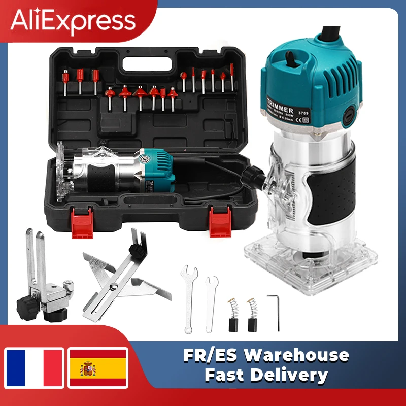 800W 30000Rpm Holz Fräsmaschine Holzbearbeitung Elektrische Trimmer 1/4 Zoll Holz Carving Fräsen Schneiden Werkzeuge Carpenter Power Tool Image