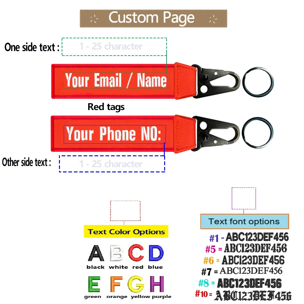 Personalisierter Schlüsselanhänger, personalisierbar, unterschiedlich auf beiden Seiten, Stickerei-Schlüsselanhänger, luxuriöse Adlerschnabel-Schnalle Image