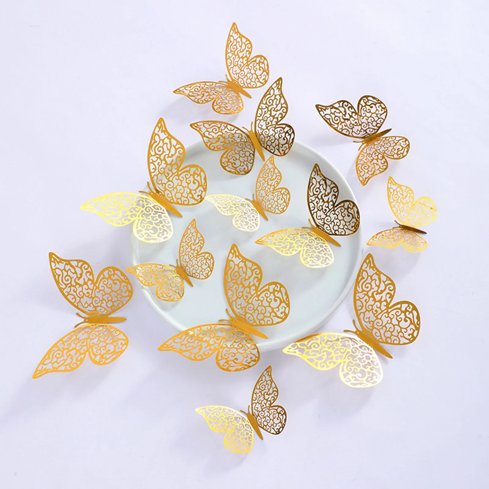 12 Stück Schmetterlinge 3D Rosa Gelb Laser Schmetterling Hochzeit Geburtstag für Weihnachten Halloween Thanksgiving Dekorateur Image