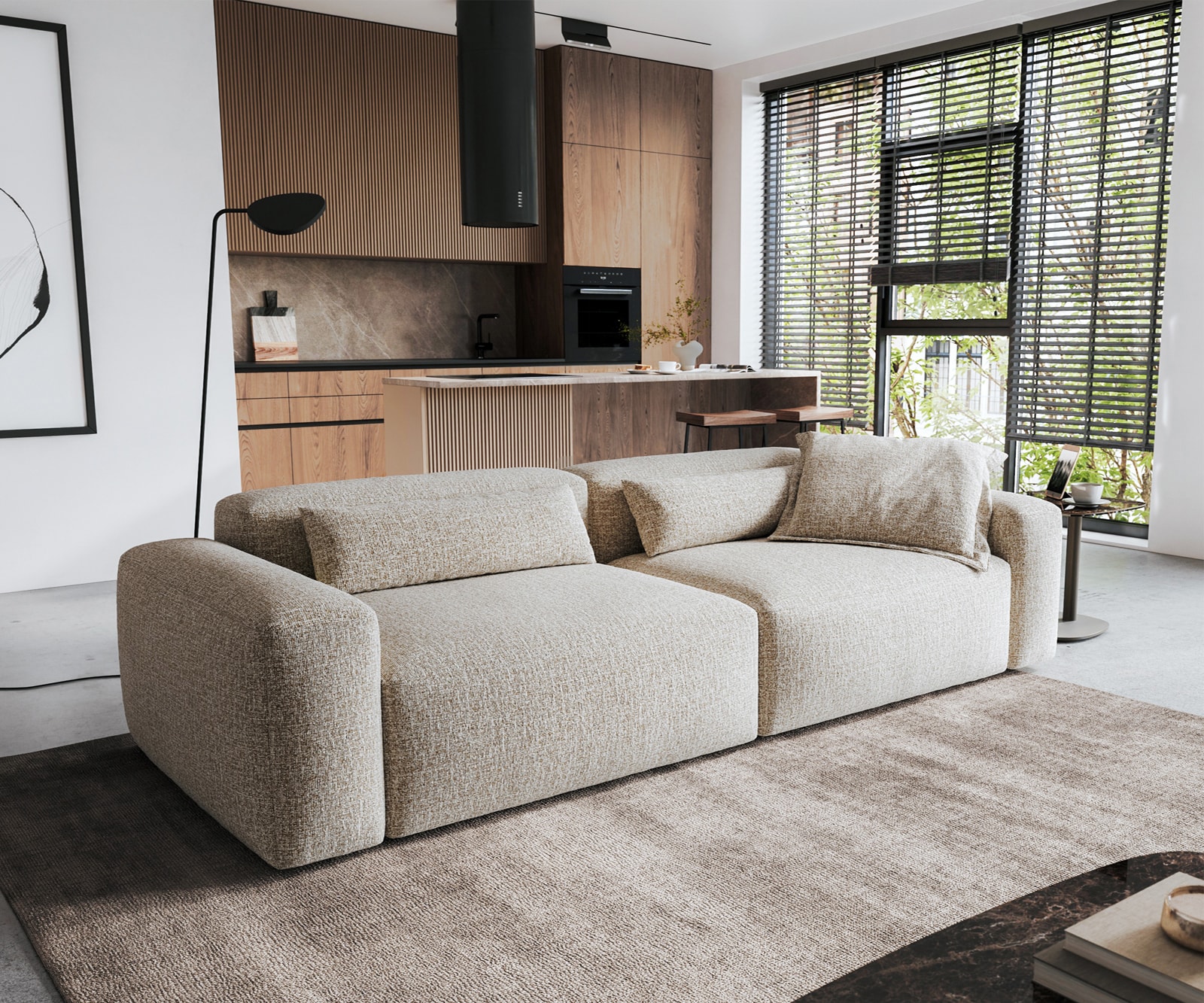 DELIFE Big-Sofa Freestyle 280x110 cm Webstoff Soft Beige Kappnaht, Sofas Image