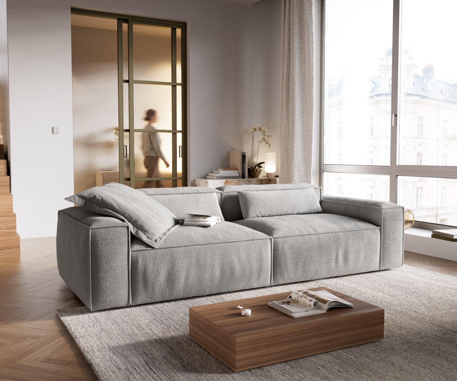 DELIFE Big-Sofa Freestyle Cozy 280x110 cm Strukturstoff Soft Grau, Sofas