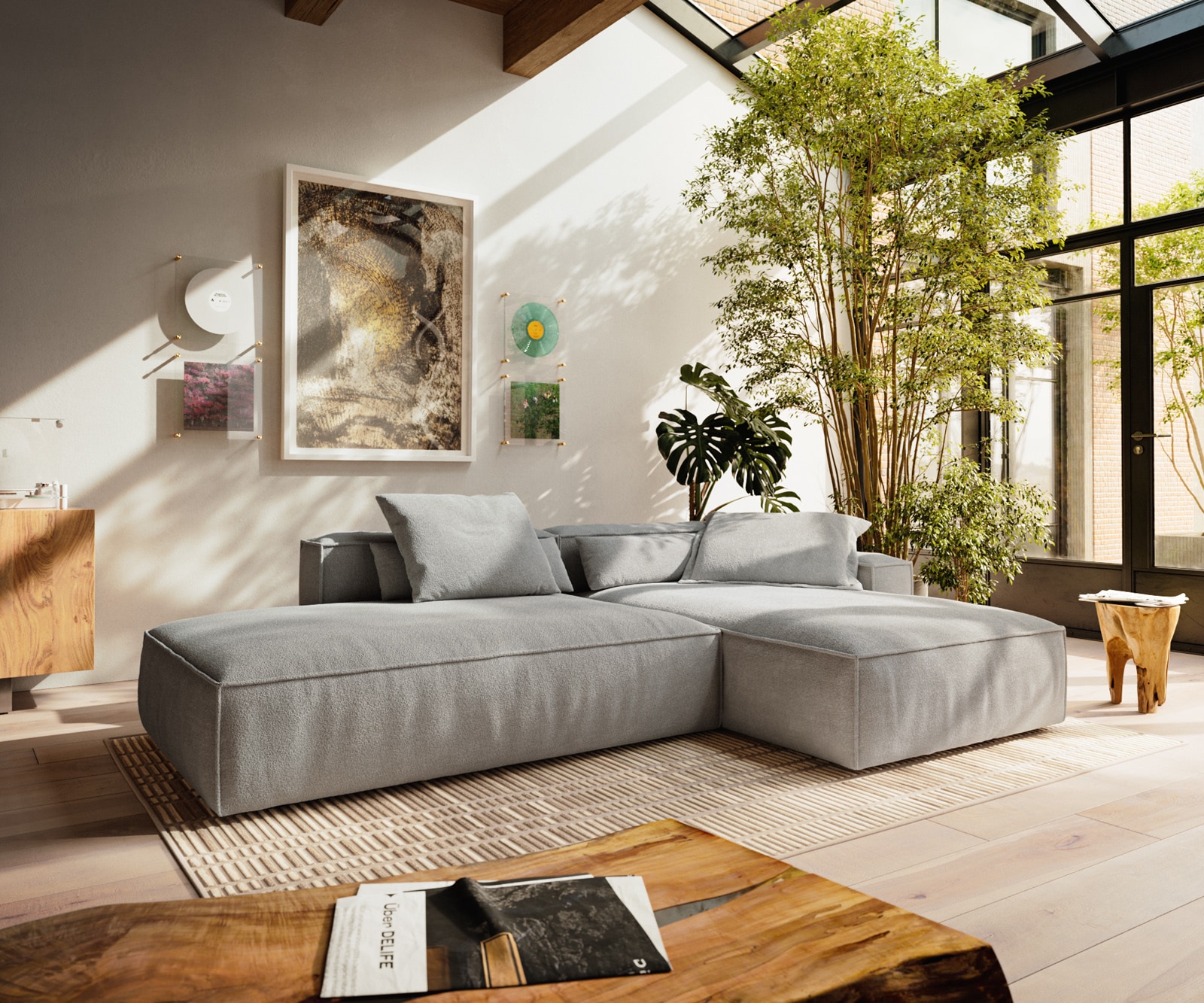 DELIFE Ecksofa Freestyle 310x200 cm Strukturstoff Soft Grau Kedernaht, Sofas Image
