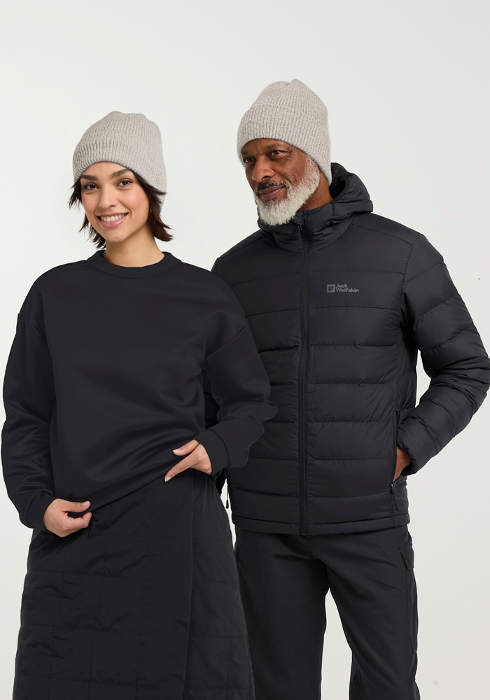 Beanie JACK WOLFSKIN "FUZZY BEANIE", Herren, Gr. M, beige (palesand), Obermaterial: 68% Poyacryl, 12% Polyester, 11% Polyamid, 9% sonstige Fasern, Mützen Beanie